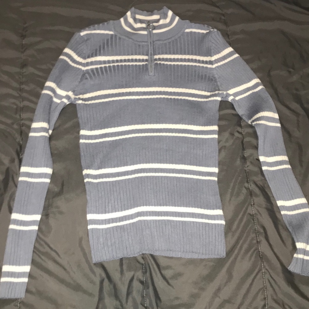 Blue and white striped sweater
